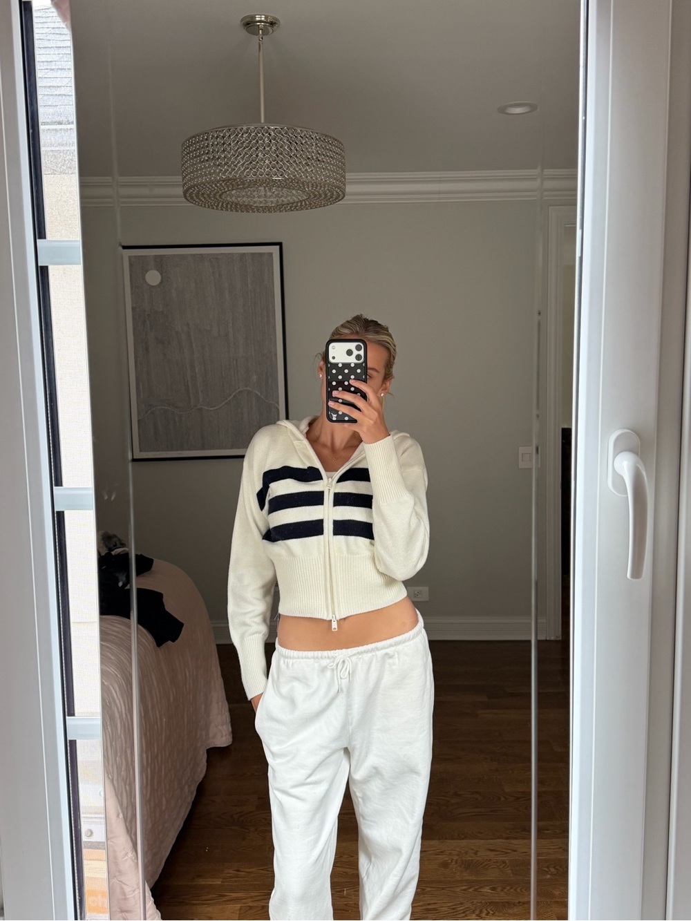 Garage Cream Zip-Up Sweater with Navy Stripes